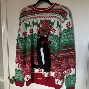 33 Degrees Ladies Christmas Sweater Cat Embroidery Grandpa Core Holidays L‎